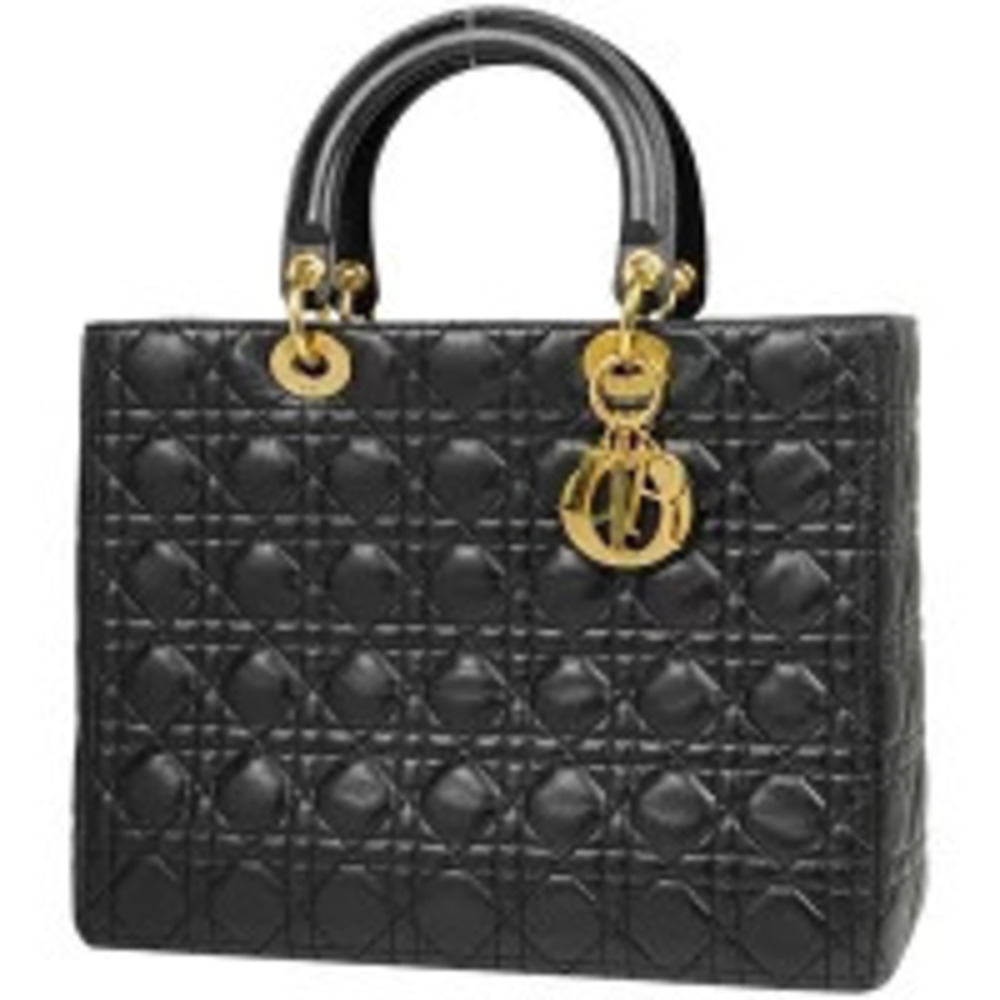 Christian Dior Lady Cannage Shoulder Bag Handbag Leather Black